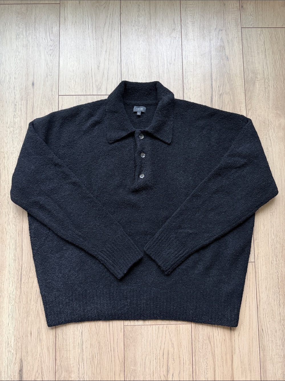 Joe's Jeans Black Button Polo Knit Sweater Men’s Large Merino Wool Yak Blend